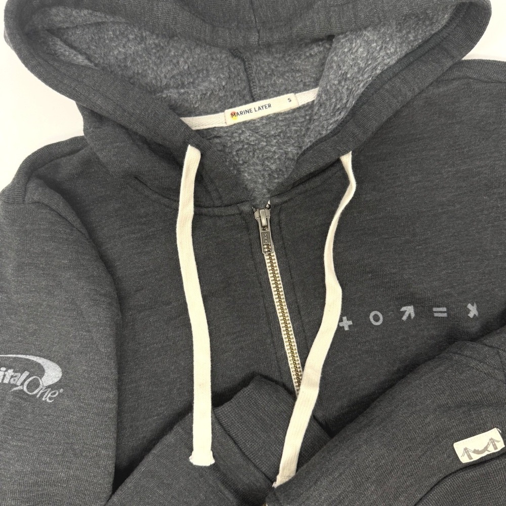 Marine Layer Womens Small Charcoal Grey Full Zip Hoodie Capital One Logo‎